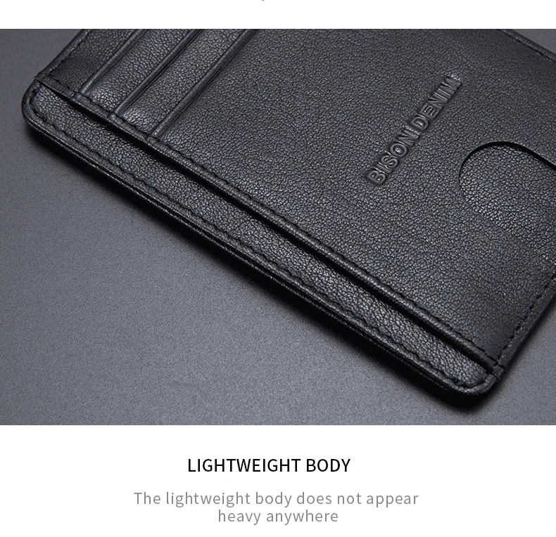 BISON DENIM Cow Leather Fashion Slim Minimalist Men Wallet Credit Card Holder RFID Blocking Leather Purse 11.3*8.2*1cm W9670-1BS