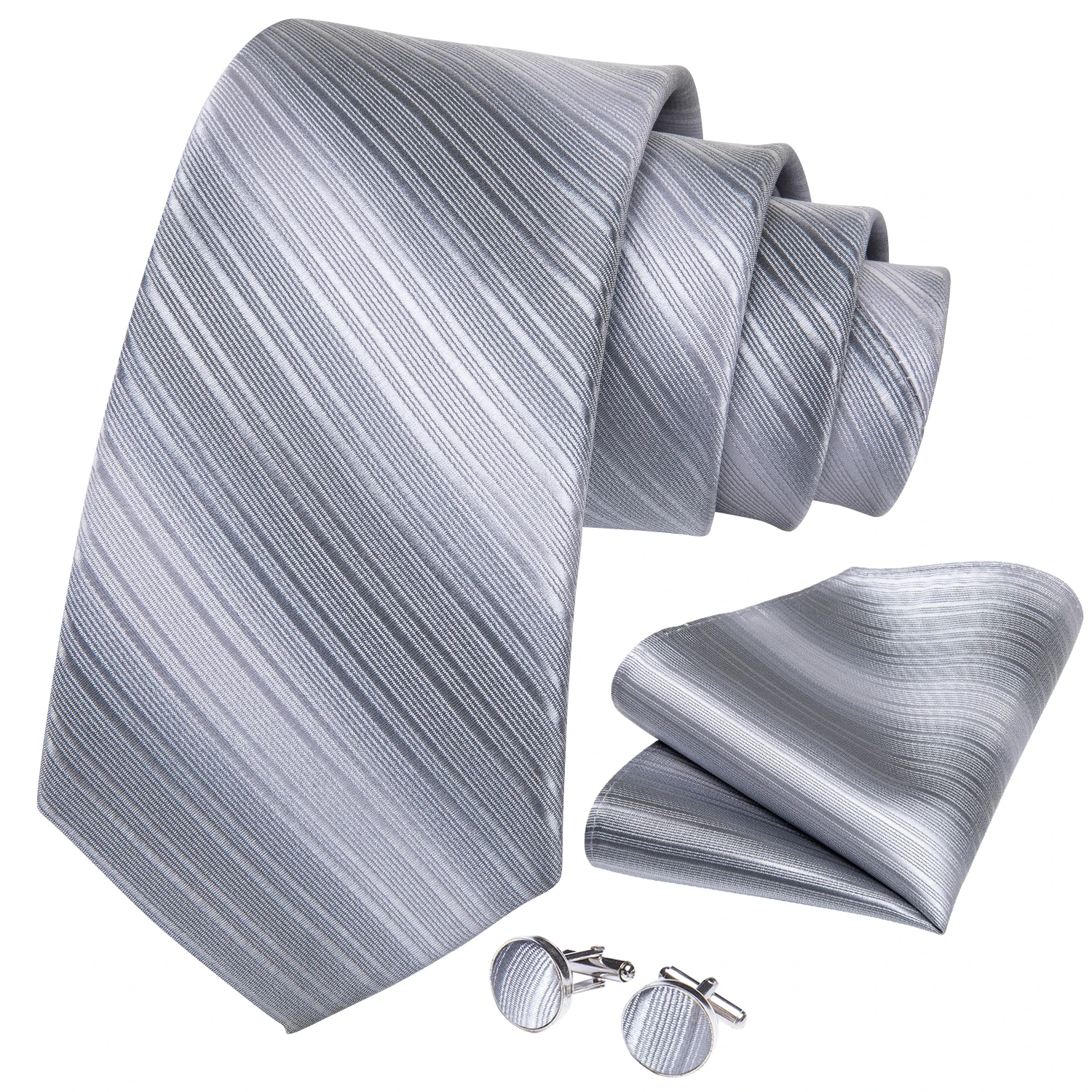 Gray Striped Paisley Ties For Men Wedding Accessories Men's 8cm Neck Tie Pocket Square Cufflinks Gift For Men DiBanGu