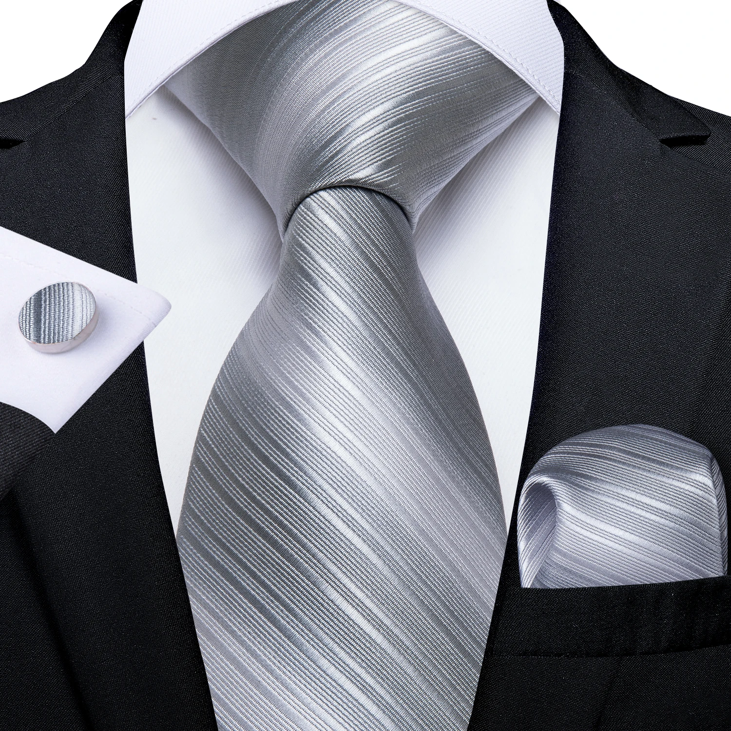 Gray Striped Paisley Ties For Men Wedding Accessories Men's 8cm Neck Tie Pocket Square Cufflinks Gift For Men DiBanGu