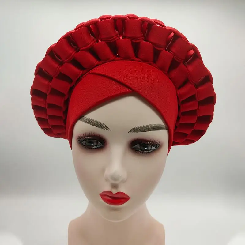 Africa Turban Caps for Women African Aso Oke Headtie Ready to Wear Auto Gele Female Head Wraps Muslim Caps Nigerian Wedding Gele