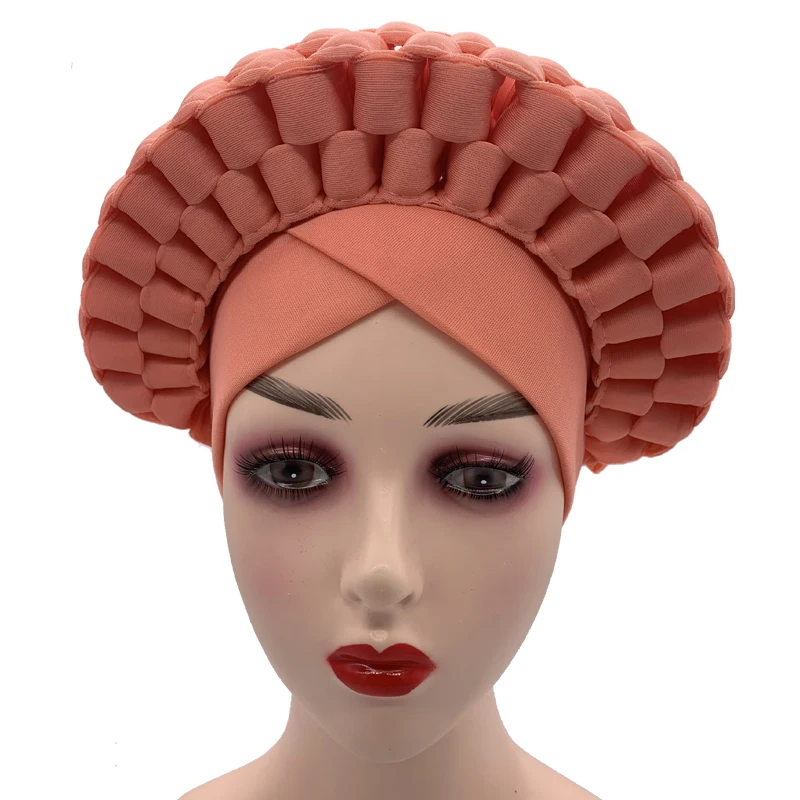 Africa Turban Caps for Women African Aso Oke Headtie Ready to Wear Auto Gele Female Head Wraps Muslim Caps Nigerian Wedding Gele