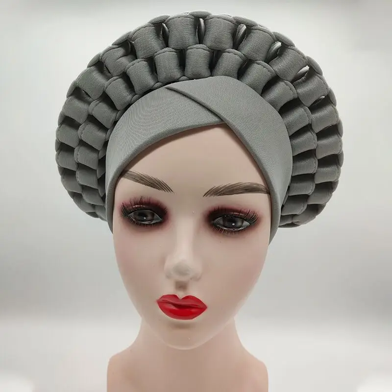 Africa Turban Caps for Women African Aso Oke Headtie Ready to Wear Auto Gele Female Head Wraps Muslim Caps Nigerian Wedding Gele
