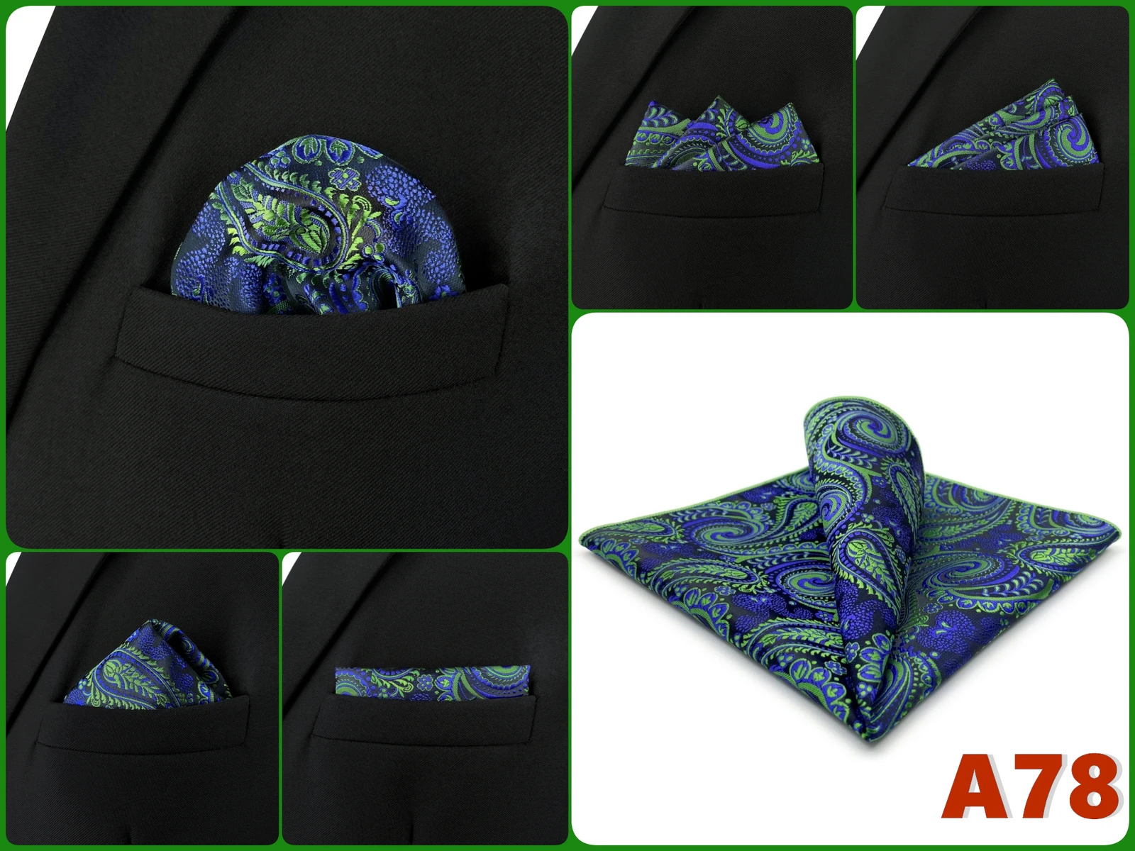 Mens Hanky Pocket Square Handkerchief Green Olive Sage Mint Emerald Paisley Striped Dots Suit Pocket Towel Vintage Dropshipping