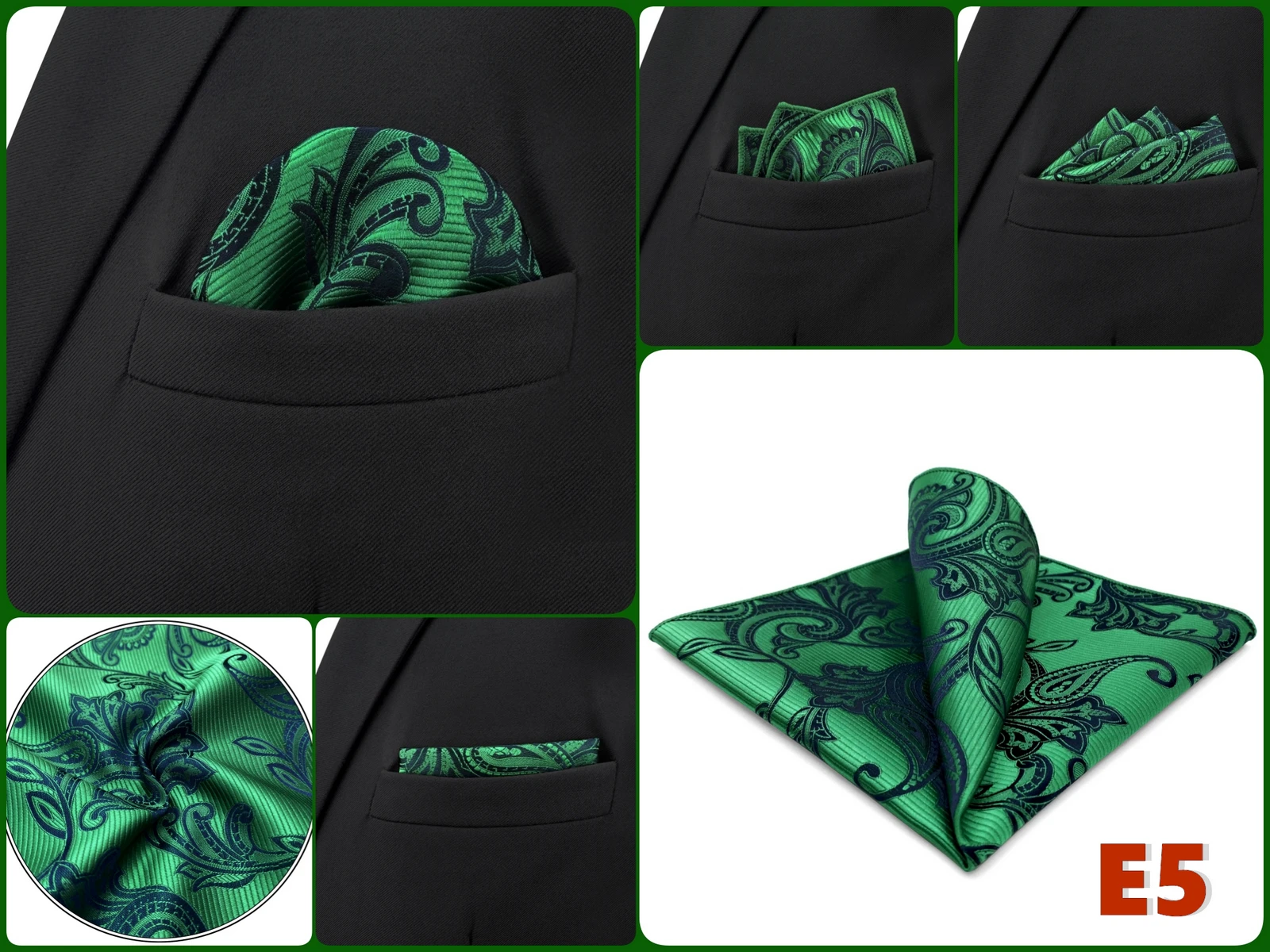 Mens Hanky Pocket Square Handkerchief Green Olive Sage Mint Emerald Paisley Striped Dots Suit Pocket Towel Vintage Dropshipping