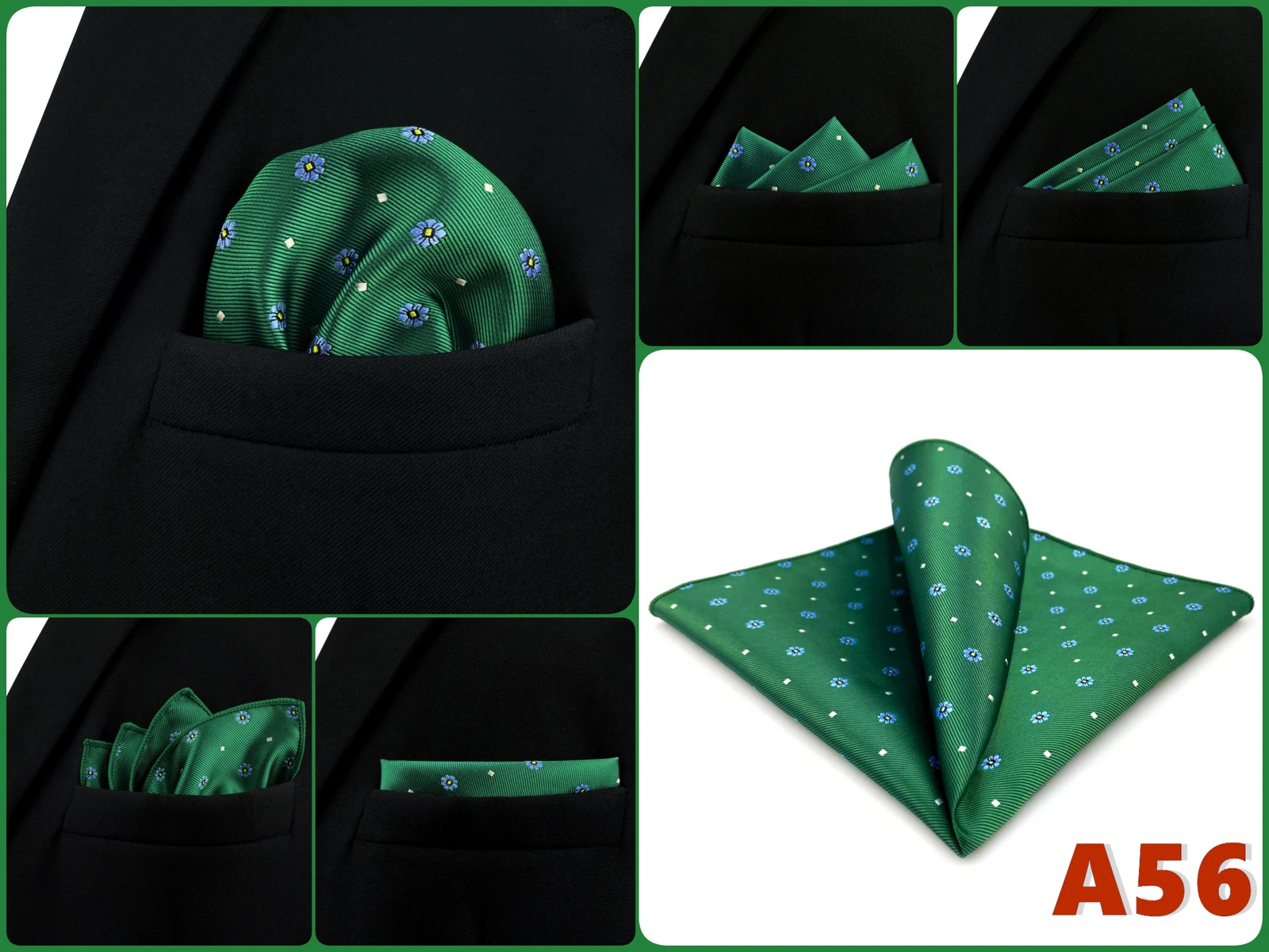 Mens Hanky Pocket Square Handkerchief Green Olive Sage Mint Emerald Paisley Striped Dots Suit Pocket Towel Vintage Dropshipping