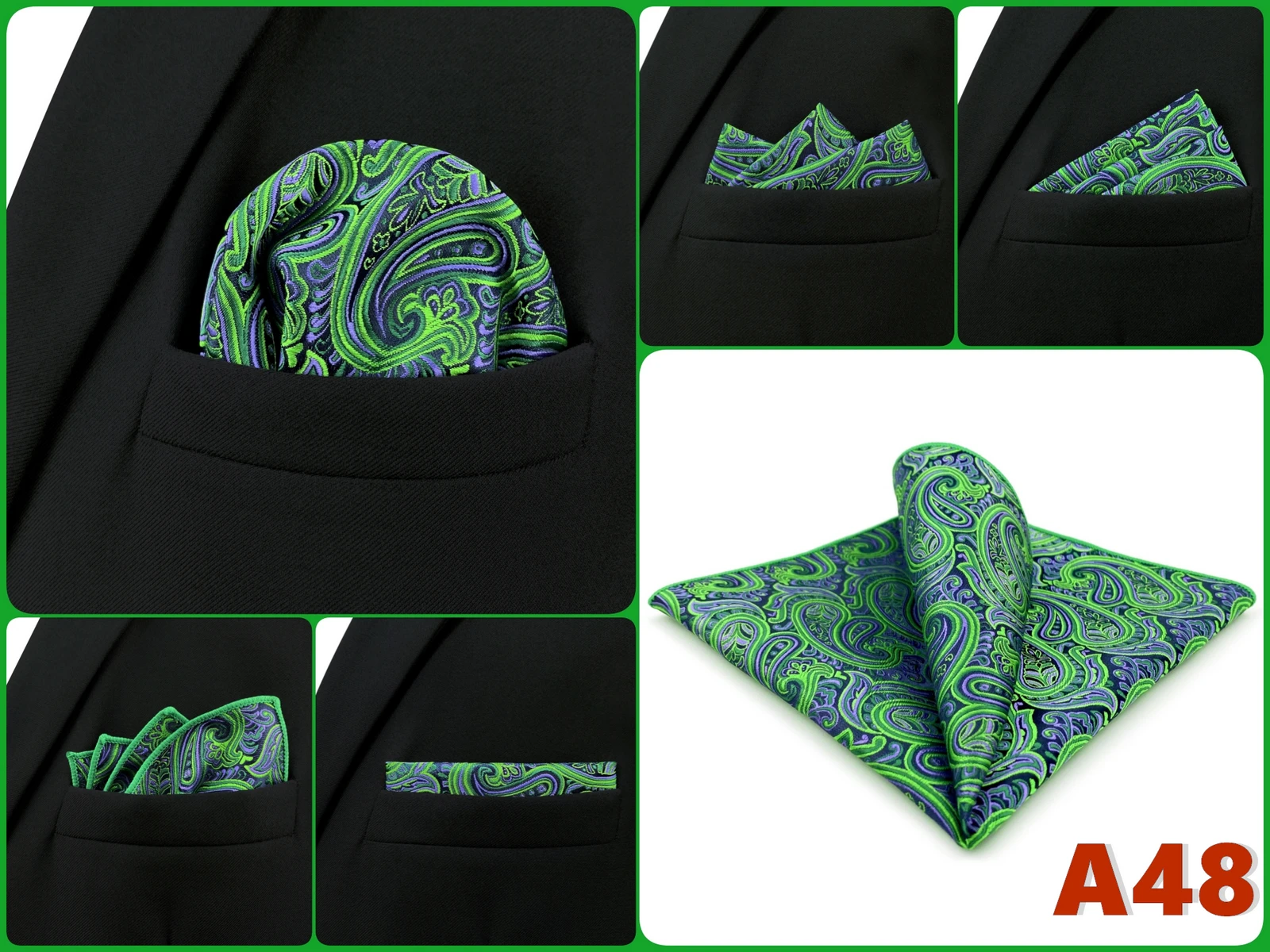 Mens Hanky Pocket Square Handkerchief Green Olive Sage Mint Emerald Paisley Striped Dots Suit Pocket Towel Vintage Dropshipping