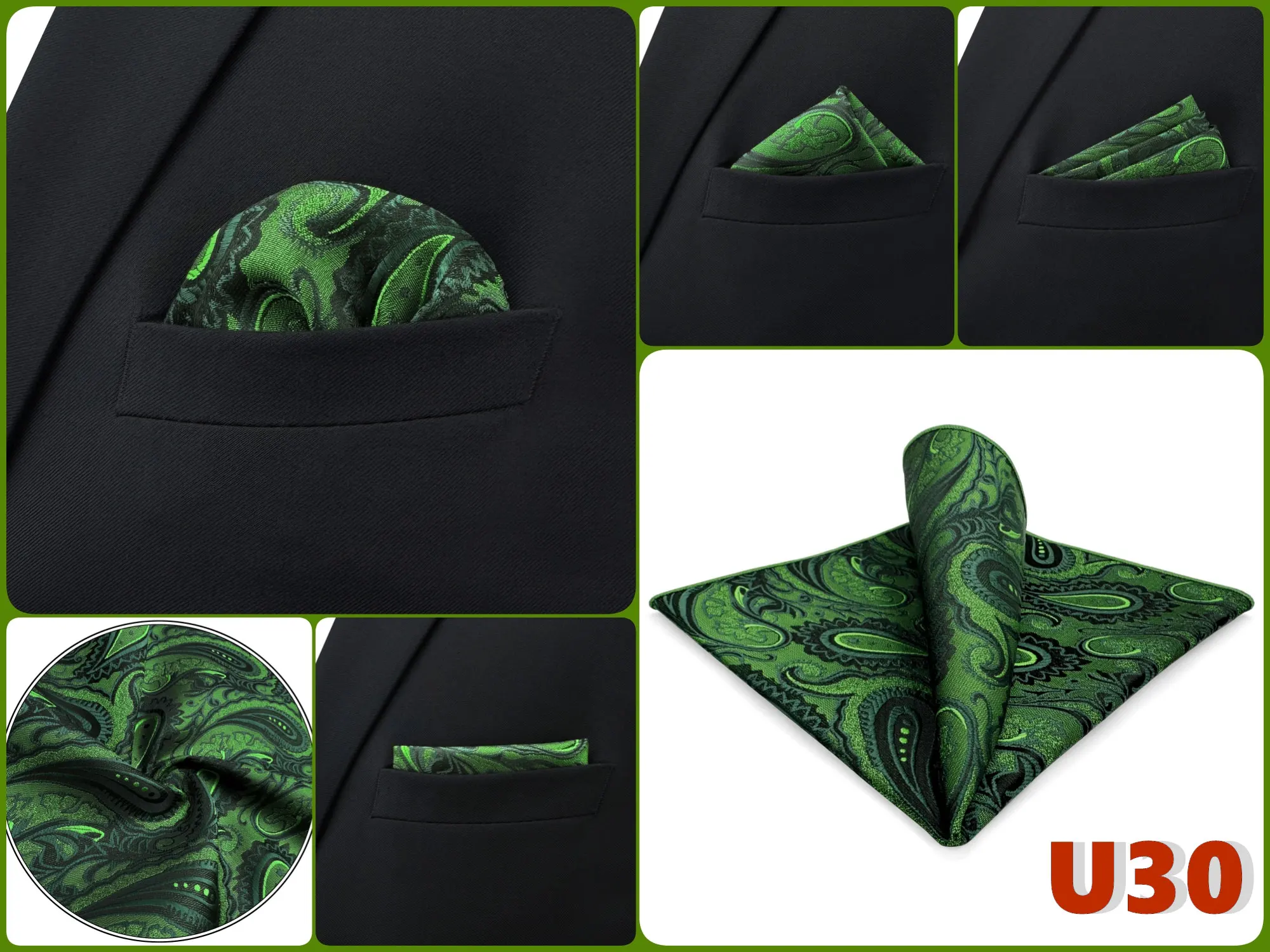Mens Hanky Pocket Square Handkerchief Green Olive Sage Mint Emerald Paisley Striped Dots Suit Pocket Towel Vintage Dropshipping