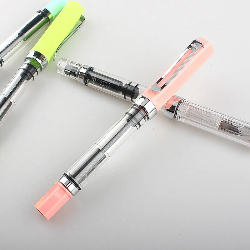 Lanbitou 3059 Fountain Pen Piston Plastic Ink Pen EF/F Nib Silver Clip Business Stationery Office School Supplies Writing Gift