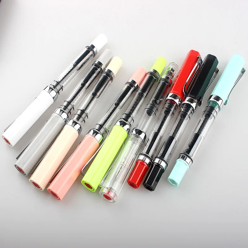 Lanbitou 3059 Fountain Pen Piston Plastic Ink Pen EF/F Nib Silver Clip Business Stationery Office School Supplies Writing Gift
