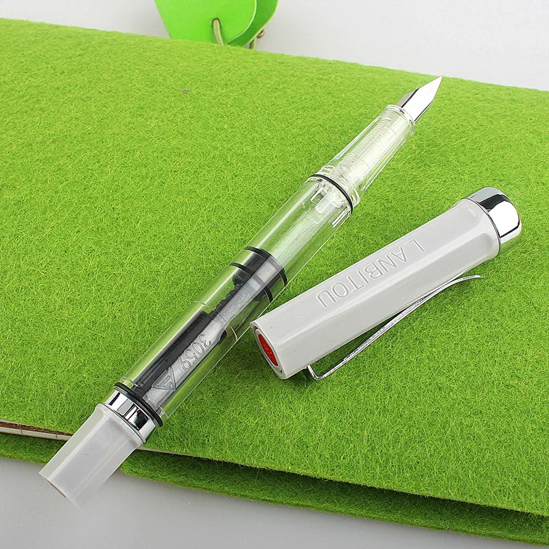 Lanbitou 3059 Fountain Pen Piston Plastic Ink Pen EF/F Nib Silver Clip Business Stationery Office School Supplies Writing Gift