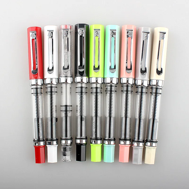 Lanbitou 3059 Fountain Pen Piston Plastic Ink Pen EF/F Nib Silver Clip Business Stationery Office School Supplies Writing Gift