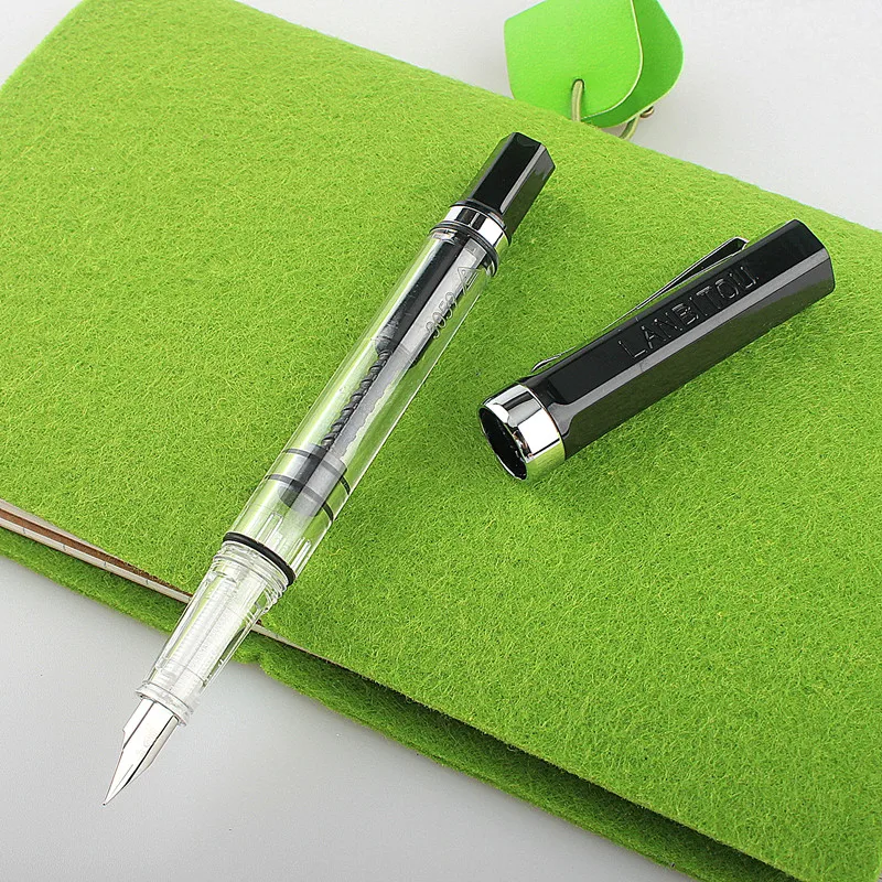 Lanbitou 3059 Fountain Pen Piston Plastic Ink Pen EF/F Nib Silver Clip Business Stationery Office School Supplies Writing Gift