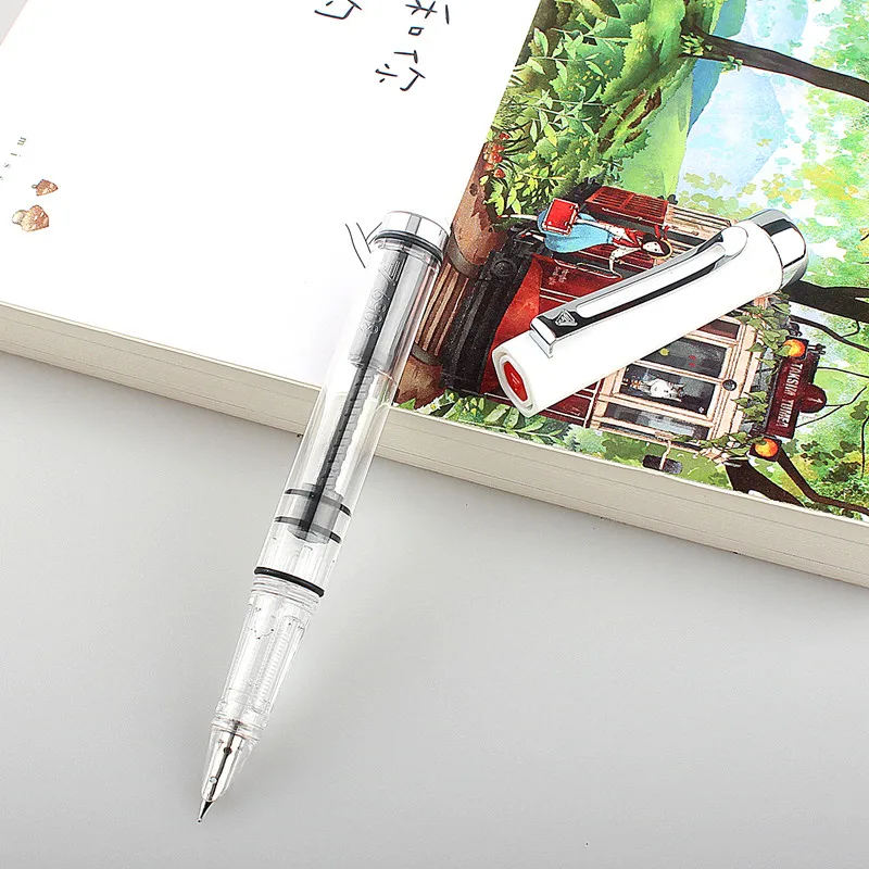 Lanbitou 3059 Fountain Pen Piston Plastic Ink Pen EF/F Nib Silver Clip Business Stationery Office School Supplies Writing Gift