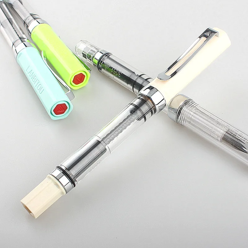 Lanbitou 3059 Fountain Pen Piston Plastic Ink Pen EF/F Nib Silver Clip Business Stationery Office School Supplies Writing Gift