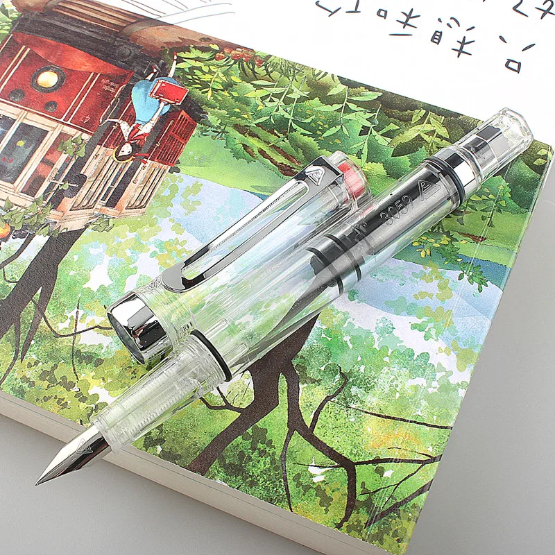 Lanbitou 3059 Fountain Pen Piston Plastic Ink Pen EF/F Nib Silver Clip Business Stationery Office School Supplies Writing Gift