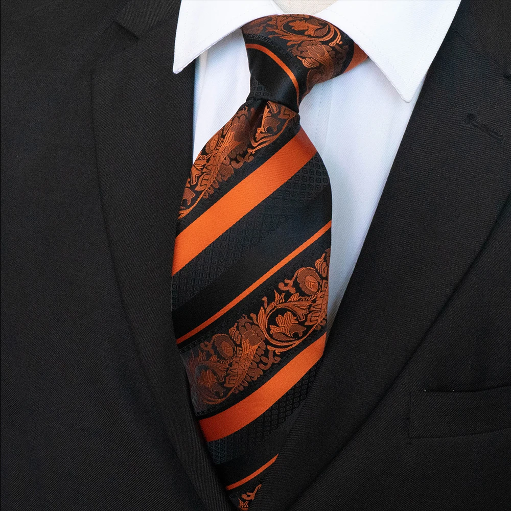 JEMYGINS Original Design Classic Mens Floral Striped Necktie 8cm Silk Ties For Men Red Gravata Wedding Business Accessories