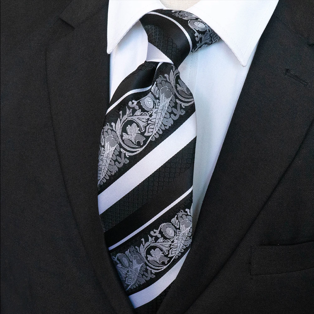 JEMYGINS Original Design Classic Mens Floral Striped Necktie 8cm Silk Ties For Men Red Gravata Wedding Business Accessories