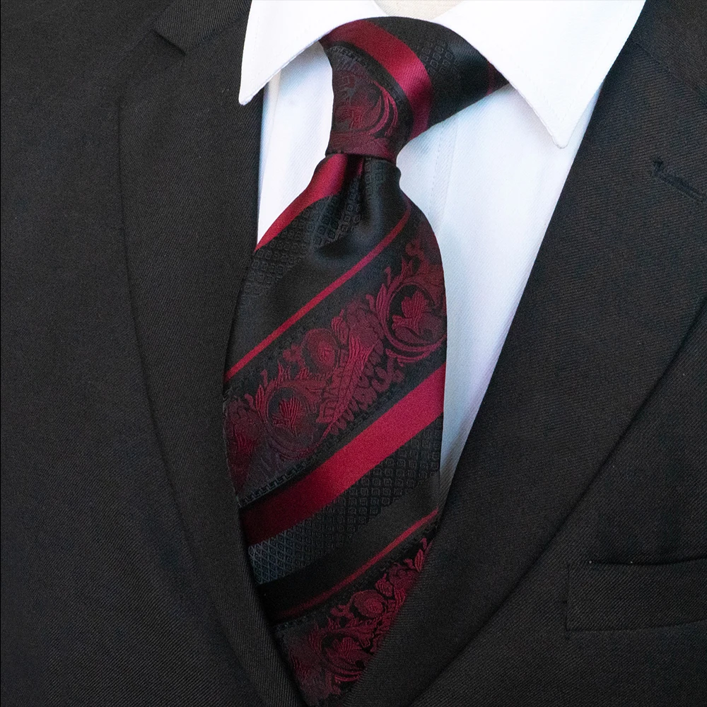 JEMYGINS Original Design Classic Mens Floral Striped Necktie 8cm Silk Ties For Men Red Gravata Wedding Business Accessories