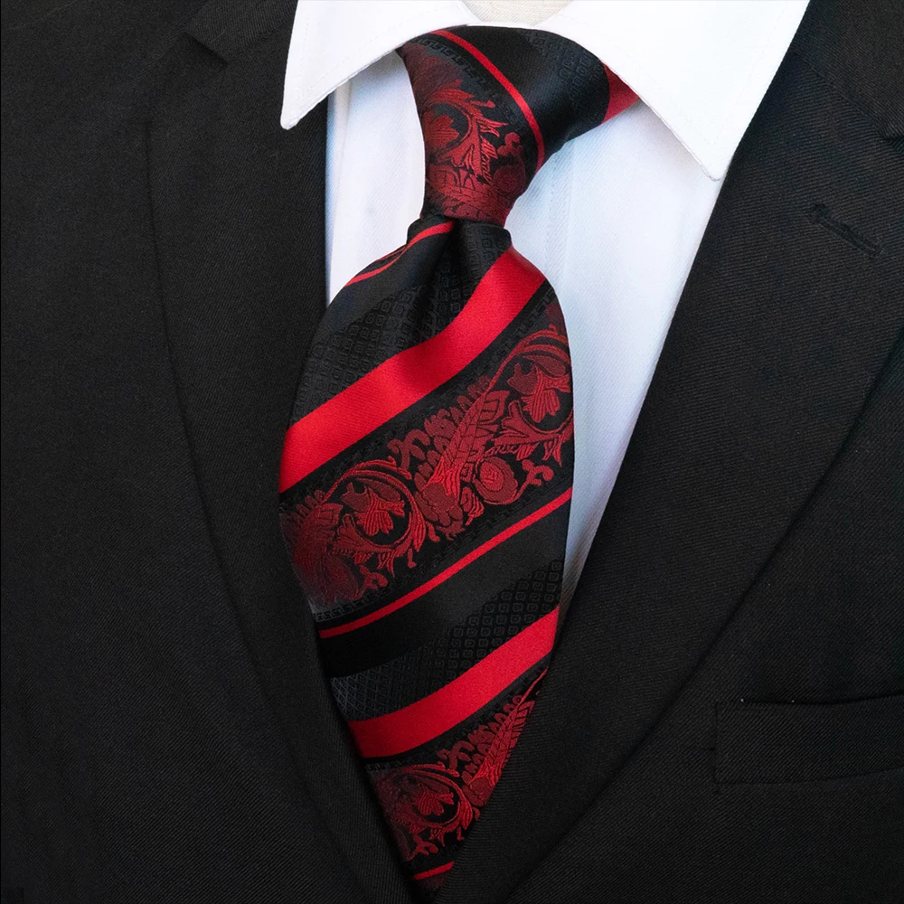 JEMYGINS Original Design Classic Mens Floral Striped Necktie 8cm Silk Ties For Men Red Gravata Wedding Business Accessories