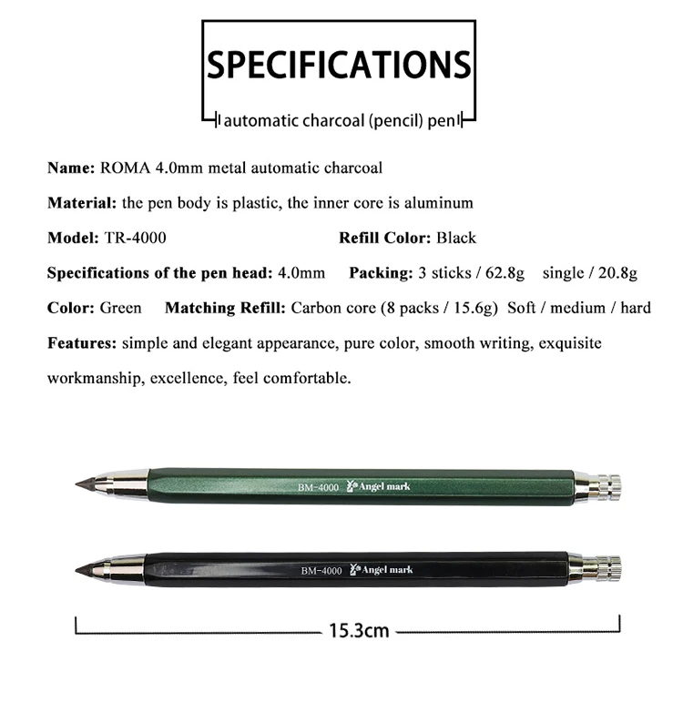 4mm Sketch Drawing Mechanical Pencil Automatic Charcoal Pencils For Students Kids Gift Stationery Supplies TR-4000 Art Pencil