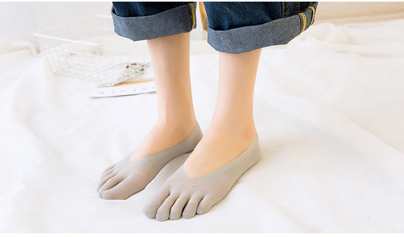 5 Pairs Five Finger Boat Socks Women Spring Summer Thin Plain Weave Shallow Mouth Velvet Ice Silk Sweat Absorbent Toe Socks