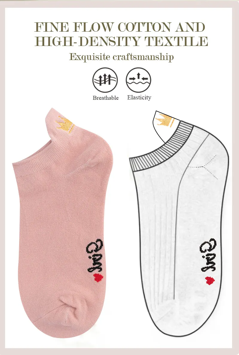 4 Pairs Funny Cute Embroidery Socks Women Cotton Ankle Short White Crown Kawaii Socks Set Candy Colors for Couples Ladies Gift