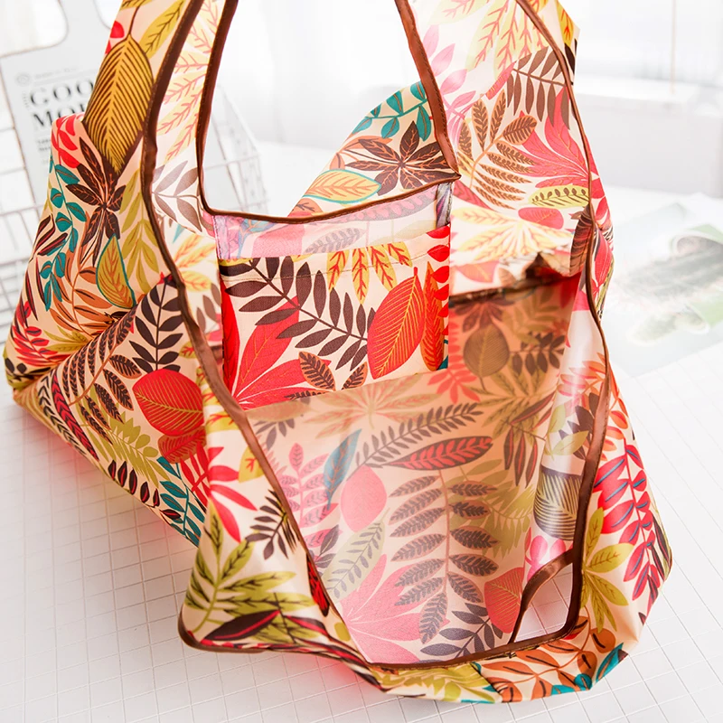 Personal Style Large Tote ECO Reusable Polyester Portable Shoulder Women's Handbags Folding Pouch Shopping Bag Storage