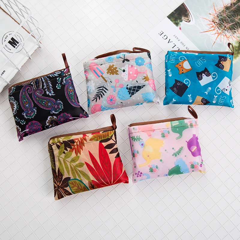 Personal Style Large Tote ECO Reusable Polyester Portable Shoulder Women's Handbags Folding Pouch Shopping Bag Storage