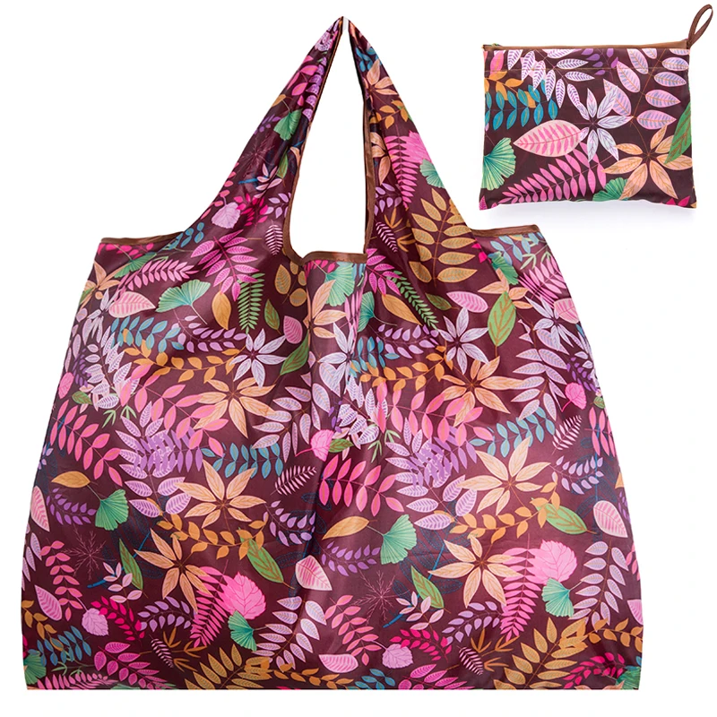 Personal Style Large Tote ECO Reusable Polyester Portable Shoulder Women's Handbags Folding Pouch Shopping Bag Storage