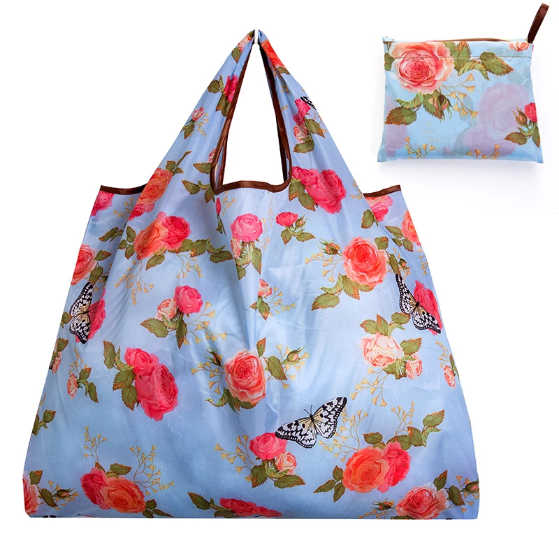 Personal Style Large Tote ECO Reusable Polyester Portable Shoulder Women's Handbags Folding Pouch Shopping Bag Storage