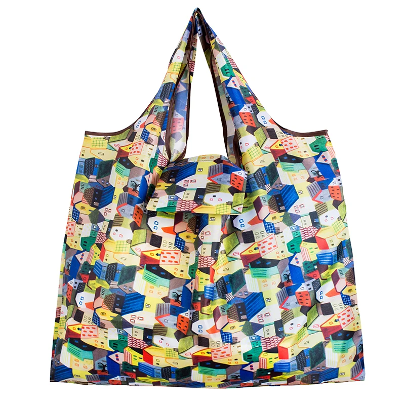 Personal Style Large Tote ECO Reusable Polyester Portable Shoulder Women's Handbags Folding Pouch Shopping Bag Storage