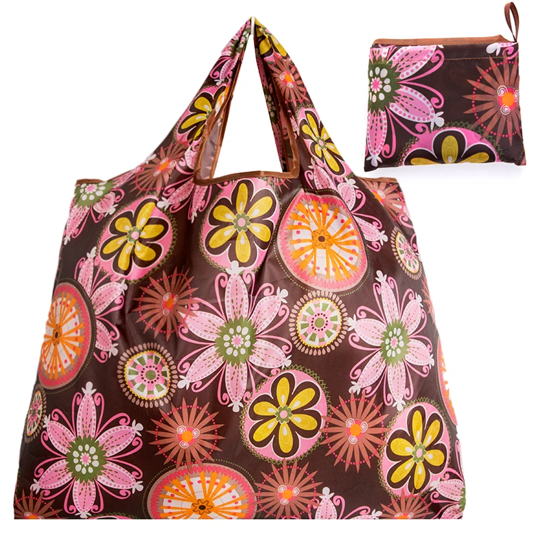 Personal Style Large Tote ECO Reusable Polyester Portable Shoulder Women's Handbags Folding Pouch Shopping Bag Storage