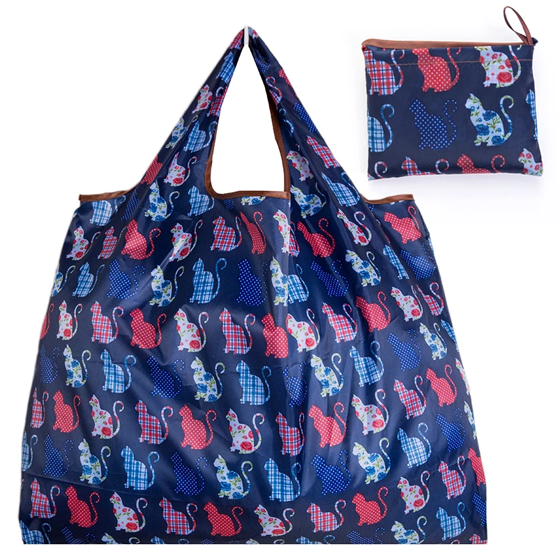 Personal Style Large Tote ECO Reusable Polyester Portable Shoulder Women's Handbags Folding Pouch Shopping Bag Storage