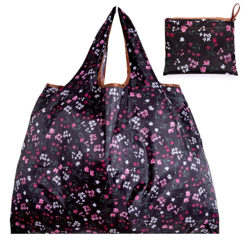 Personal Style Large Tote ECO Reusable Polyester Portable Shoulder Women's Handbags Folding Pouch Shopping Bag Storage