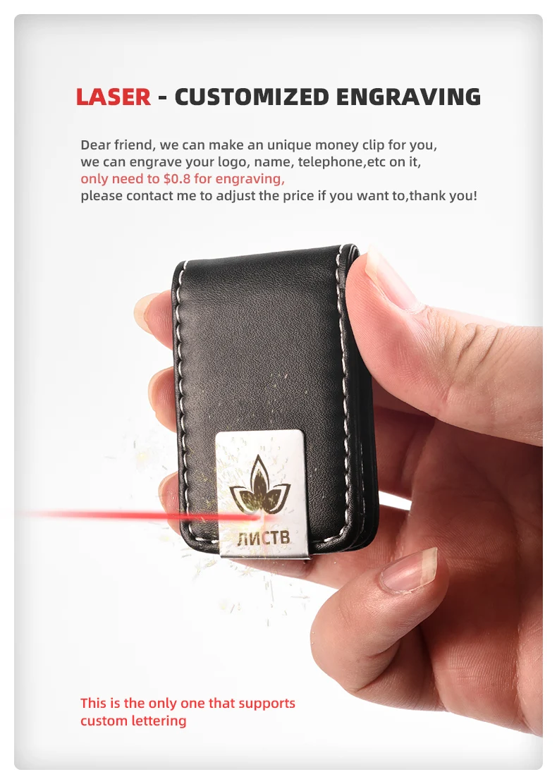 Custom Lettering Strong Magnet Money Clip Wallet Slim Men Women Moneyclip Leather Pocket Clamp Credit Card Cash Case Holder