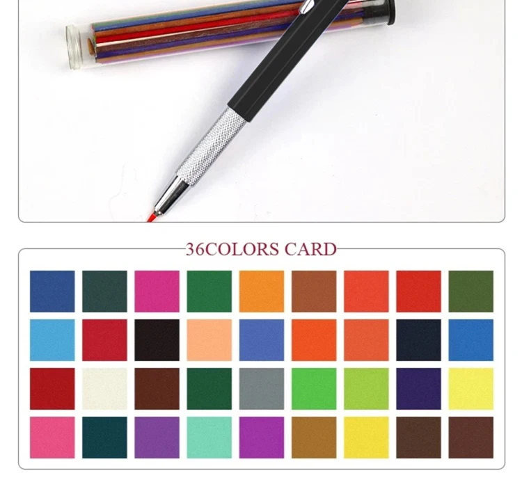 DEDEDEPRAISE Sketch 2.0MM Press Mechanical Pencil & 36colors Leads Drawing Colored Pencils Automatic Pencils Replacement Leads