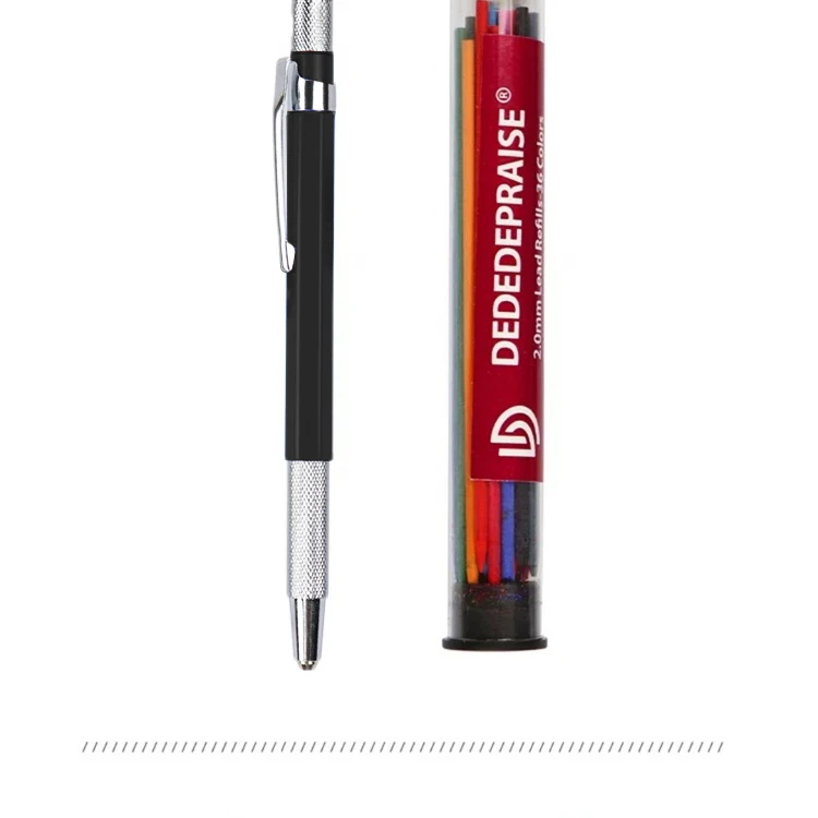 DEDEDEPRAISE Sketch 2.0MM Press Mechanical Pencil & 36colors Leads Drawing Colored Pencils Automatic Pencils Replacement Leads