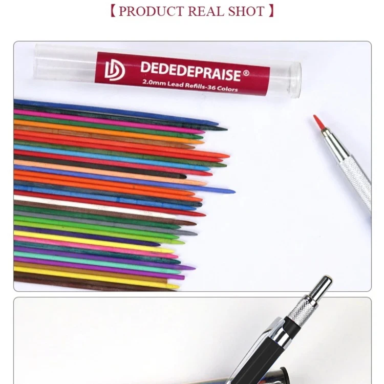 DEDEDEPRAISE Sketch 2.0MM Press Mechanical Pencil & 36colors Leads Drawing Colored Pencils Automatic Pencils Replacement Leads