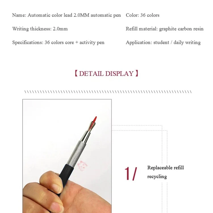 DEDEDEPRAISE Sketch 2.0MM Press Mechanical Pencil & 36colors Leads Drawing Colored Pencils Automatic Pencils Replacement Leads