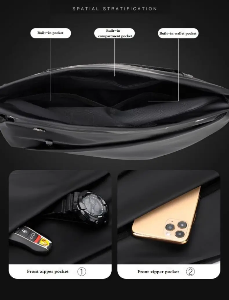 Men's Functional Crossbody Bag Waterproof Messenger Bag with Magnetic Buckle Large Capacity Chest Bag for Daily Commute&Cycling
