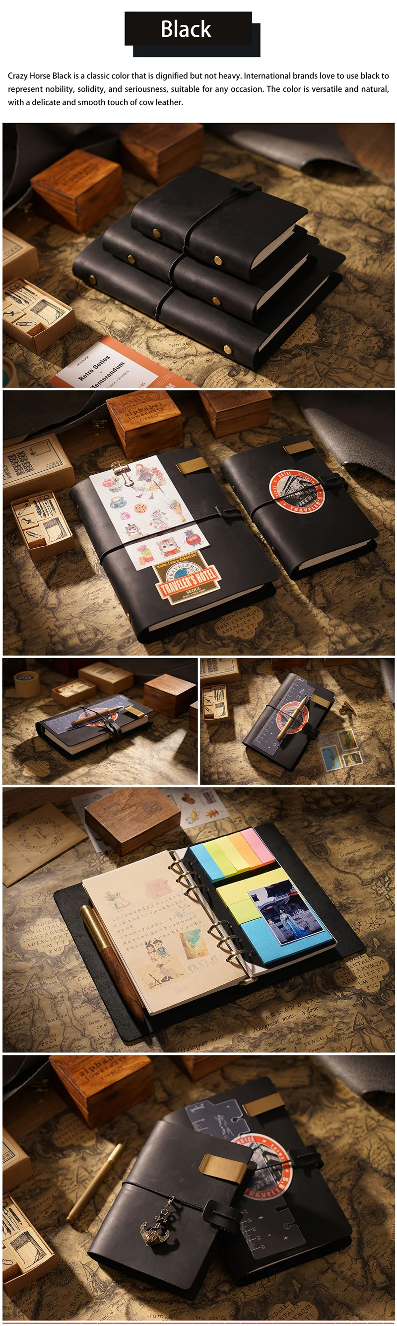 AIGUONIU Vintage Rings Binder Notebook A7 Size Daily Planner Journal Sketchbook For Drawing Stationery