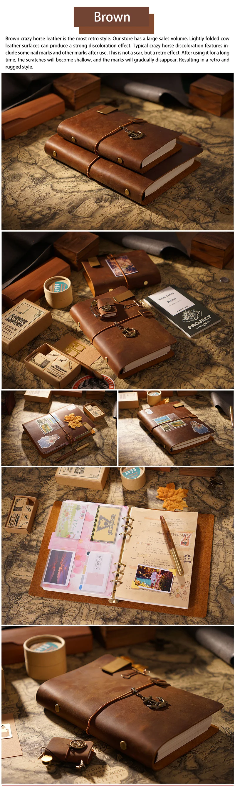 AIGUONIU Vintage Rings Binder Notebook A7 Size Daily Planner Journal Sketchbook For Drawing Stationery