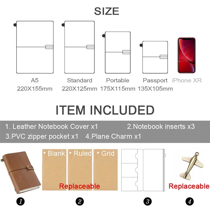 AIGUONIU Vintage Rings Binder Notebook A7 Size Daily Planner Journal Sketchbook For Drawing Stationery