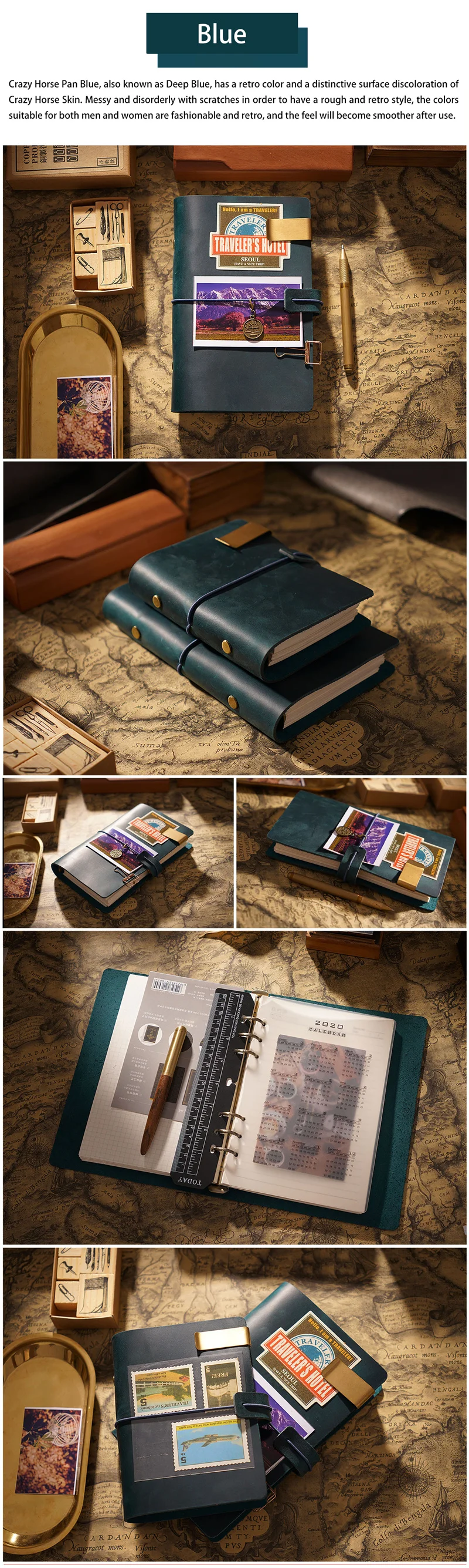 AIGUONIU Vintage Rings Binder Notebook A7 Size Daily Planner Journal Sketchbook For Drawing Stationery