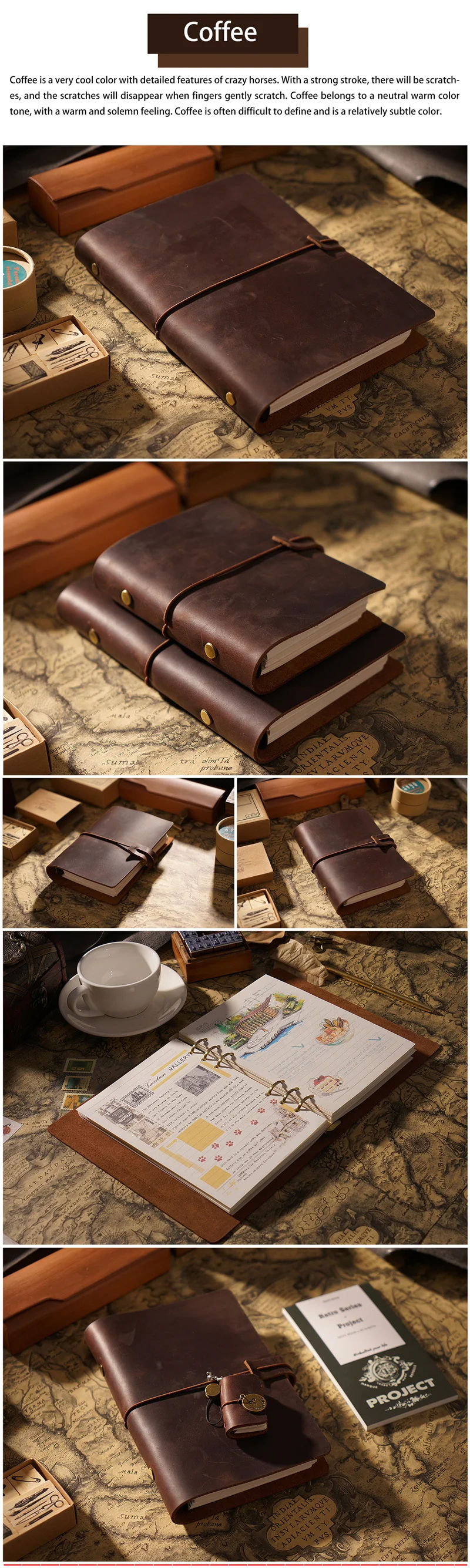 AIGUONIU Vintage Rings Binder Notebook A7 Size Daily Planner Journal Sketchbook For Drawing Stationery