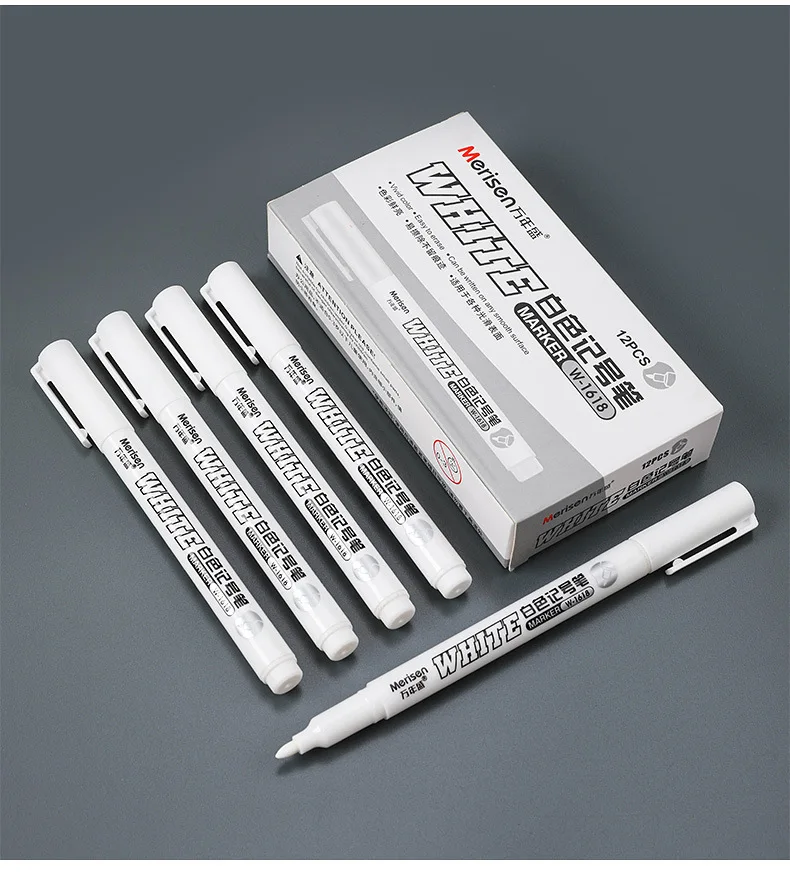 1/5pcs White Permanent Paint Pen Fine Head White Marker 1mm Quick-Drying Oil Waterproof Graffiti Pens Tire Fabric Wood Painting