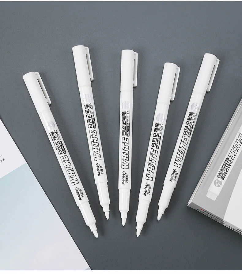 1/5pcs White Permanent Paint Pen Fine Head White Marker 1mm Quick-Drying Oil Waterproof Graffiti Pens Tire Fabric Wood Painting