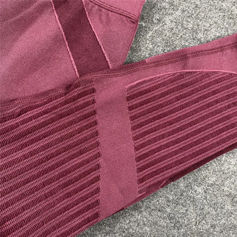 Rooftrellen 20%Spandex Hollow Mesh Leggings Women Seamless Knitted Leggings High Waist Stripe Pants Slim Push Up Fitness Leggins