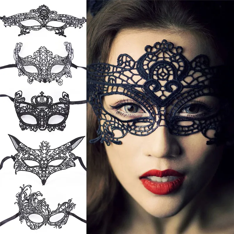 Fashion Mask Sexy Black Lace Hollow Mask Goggles Nightclub Queen Female Sex Lingerie Cutout Eye Masks for Masquerade