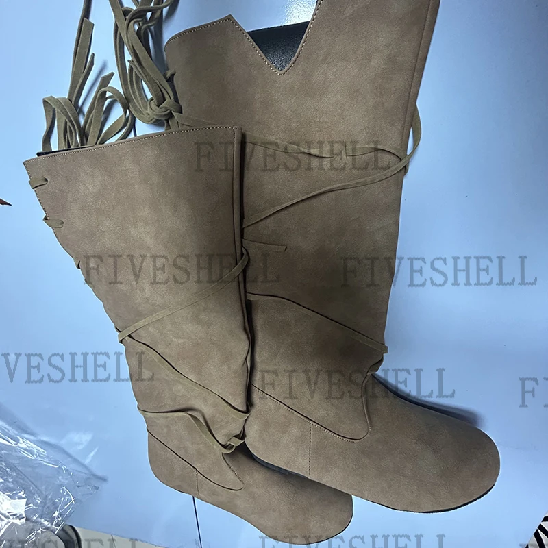 Medieval Vicking Costume Retro Men Knight Boots Larp Shoes PU Leather Nordic Warrior Cosplay Fancy Carnival Party Anime Shoes